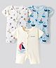 Bonfino 100% Cotton Knit Nautical Theme Printed Half Sleeve Front Open Rompers Pack Of 3 - White Light Blue & Cream