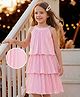 Hola Bonita Knit Sleeveless Halter Neck Pleated Layered Dress - Pink