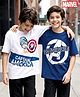 Honeyhap Marvel Single Jersey Knit Drop Shoulder Half Sleeves Oversize T-Shirt With Captain America Print Pack Of 2 - White & Navy Blue