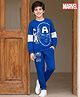 Honeyhap Marvel Terry Knit Full Sleeves Oversized Sweatshirt & Track Pant Set with Captain America Graphic - Blue