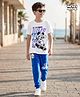 HoneyHap Disney Single Jersey Knit Half Sleeves T-Shirt & Lounge Pant Set with Mickey Mouse Graphic - Blue & White