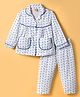 Dew Drops Poplin Woven Full Sleeves Co-ord Night Suit With Floral Print - Blue