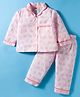Dew Drops Poplin Woven Full Sleeves Co-ord Night Suit With Floral Print - Pink