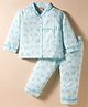 Dew Drops Poplin Woven Full Sleeves Co-ord Night Suit With Floral Print - Blue