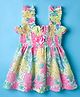 Dew Drops Cotton Knit Sleeveless Frock with Smocked Detailing Floral Print & Applique - Multicolor