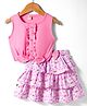 Dew Drops Interlock Knit Sleeveless Top & Frilled Skirt With Unicorn Theme Print - Pink