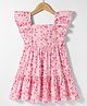 Kookie Kids Cotton Woven Frill Sleeves Frock With Floral Print - Pink