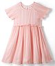 Kookie Kids Woven Half Raglan Sleeves Striped Frock - Peach