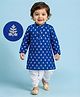 EARTHY TOUCH Single Jersey Knit Full Sleeves Kurta Dhoti Set with Floral Glitter Print - Blue