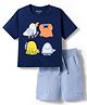 Bonfino 100% Cotton Knit Half Sleeves T-Shirt & Shorts Set With Sea Animals Print - Navy Blue