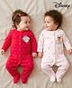 Babyhug Disney Interlock Knit Full Sleeves Footed Sleep Suits With Bambi & Friends Print Pack of 2 - Red & White