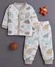 BUMZEE Cotton Knit Full Sleeves Animals Printed Coordinating Jhabla & Pyjama Set - Beige