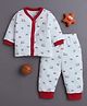 BUMZEE Cotton Knit Full Sleeves Vehicles Printed Coordinating Jhabla & Pyjama Set - White