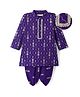 EARTHY TOUCH Single Jersey Knit Full Sleeves Kurta Dhoti Set with Motif Glitter Print - Purple