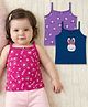 Babyoye Interlock Knit Sleeveless Slips With Bunny & Floral Print Pack of 3 - Navy Blue Red & Purple