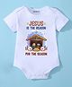 KNITROOT Christmas Theme Cotton Knit Half Sleeves Jesus Is The Reason For The Season Text Printed Onesie - White