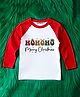 KNITROOT Cotton Knit Christmas Theme Full Raglan Sleeves Ho Ho Ho Merry Christmas Text Printed Tee - Red & White