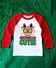 KNITROOT Cotton Knit Christmas Theme Full Raglan Sleeves Christmas Cutie Text Printed Tee - Red & White