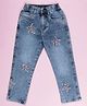 Kiddopanti Denim Frayed Stars Embroidered & Stones Embellished Jeans - Blue