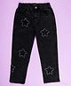 Kiddopanti Denim Frayed Star Stones Embellished Jeans - Black