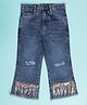 Kiddopanti Denim Leaves Designed Sequins Embellished  Distress Jeans - Blue