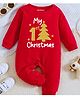 KNITROOT Cotton Knit Christmas Theme Full Sleeves My 1st Christmas Text Printed Romper - Red