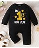 KNITROOT Cotton Knit New Year Theme Full Sleeves My 1st New Year Text Printed Romper - Black