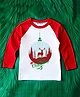 KNITROOT Cotton Knit Christmas Theme Full Raglan Sleeves Merry Christmas Text Printed Tee - Red & White