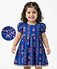 EARTHY TOUCH Single Jersey Knit Half Sleeves Ethnic Dress With Floral Print - Blue