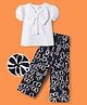 OLLINGTON ST. Cotton Half  Sleeves Top & Floral Printed  Knit Culottes Set - White & Black