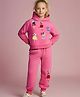 Cherry Crumble By Nitt Hyman Knit Full Sleeves Girls Embroidered Hooded Sweatshirt With Joggers Set - Pink