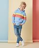 Cherry Crumble By Nitt Hyman Blended Knit Full Sleeves Colour Blocked Light Winter Hooded Sweatshirt - Sky Blue