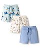 Bonfino 100% Cotton Knit  Above Knee Length Shorts With Nautical Theme Print Pack Of 3 - Light Blue Cream & Blue