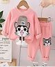 POP STREET KIDS Cotton Knit Full Sleeves Kitten Patch Detailed Sweatshirt & Pants Set - Pink