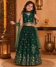 Superminis Silk Woven Sleeveless Floral Printed Coordinating Lehenga Choli With Dupatta Set - Dark Green