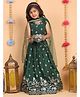 Superminis Silk Woven Sleeveless Floral Printed Coordinating Lehenga Choli With Dupatta Set - Dark Green