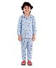 Superminis Cotton Knit Full Sleeves Animals Printed Night Suit Set - Sky Blue