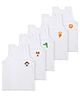 Superminis Cotton Knit Pack Of 5 Sleeveless Animals Printed Vests - White