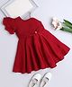 The Magic Wand Woven Half Flutter Sleeves Stone Embellished Belt Detailed Dress - Red
