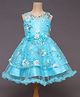 The Magic Wand Woven Sleeveless Sequins Embellished Floral Applique & Ruffle Detailed Dress - Blue
