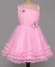 The Magic Wand Woven Sleeveless Floral Applique & Ruffles Detailed Stones Embellished Dress - Pink
