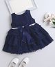 The Magic Wand Floral Embroidered Sequins Embellished Bow Applique Detailed Dress - Navy Blue