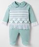 ToffyHouse Knitted Full Sleeves Footed Sleep Suit with Lace Detailing - Turquoise