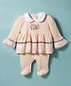 ToffyHouse Knitted Full Sleeves Footed Sleep Suit with Floral Print & Lace Detailing - Peach