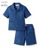 Arias Woven Half Sleeves Denim Shirt & Shorts Co-ord Set With Tree Embroidery - Blue