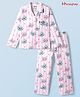 HoneyHap Disney Poplin Knit Full Sleeves Co-ords Night Suit With Lilo & Stitch Print & Pocket Detailing - Pink & White