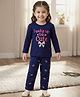 Babyhug Cotton Knit Full Sleeves Night Suit with Bow Print - Navy Blue