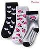 Honeyhap Premium Cotton Bamboo Spandex Ankle Length Socks With Bio Finish & Floral Design Pack Of 3 - Pink White & Black