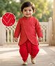EARTHY TOUCH Single Jersey Knit Full Sleeves Kurta Dhoti Set With Foil Print - Red