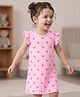 Kookie Kids Cotton Spandex Knit Frill Sleeves Nighty With Cherry Print - Light Pink
